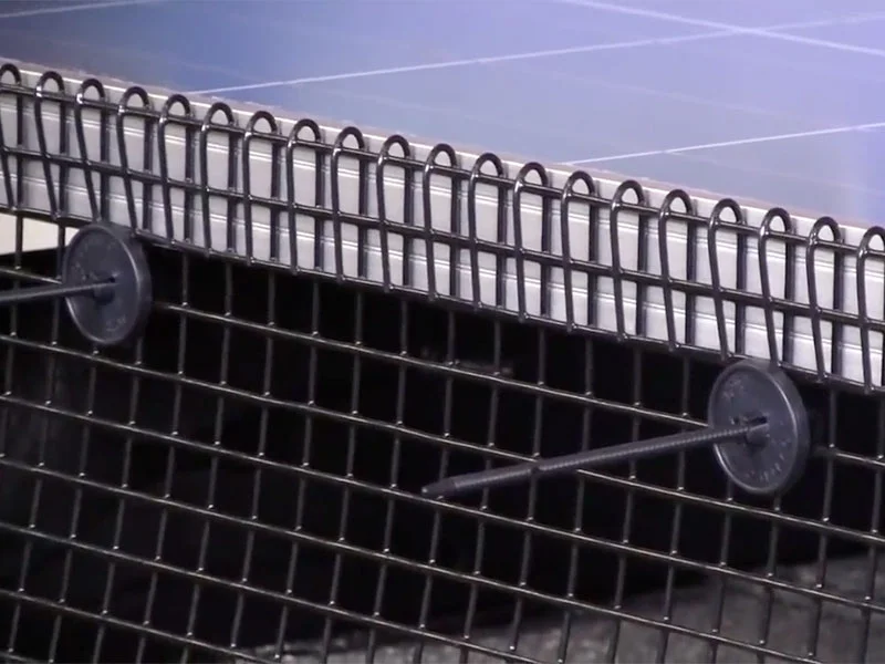 Bird proofing mesh fitted around the edge of a solar panel array